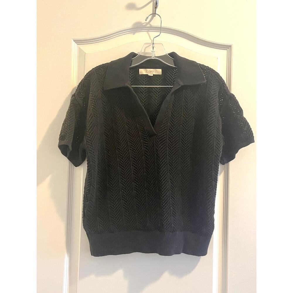Loft Crocheted Johnny Collar Polo